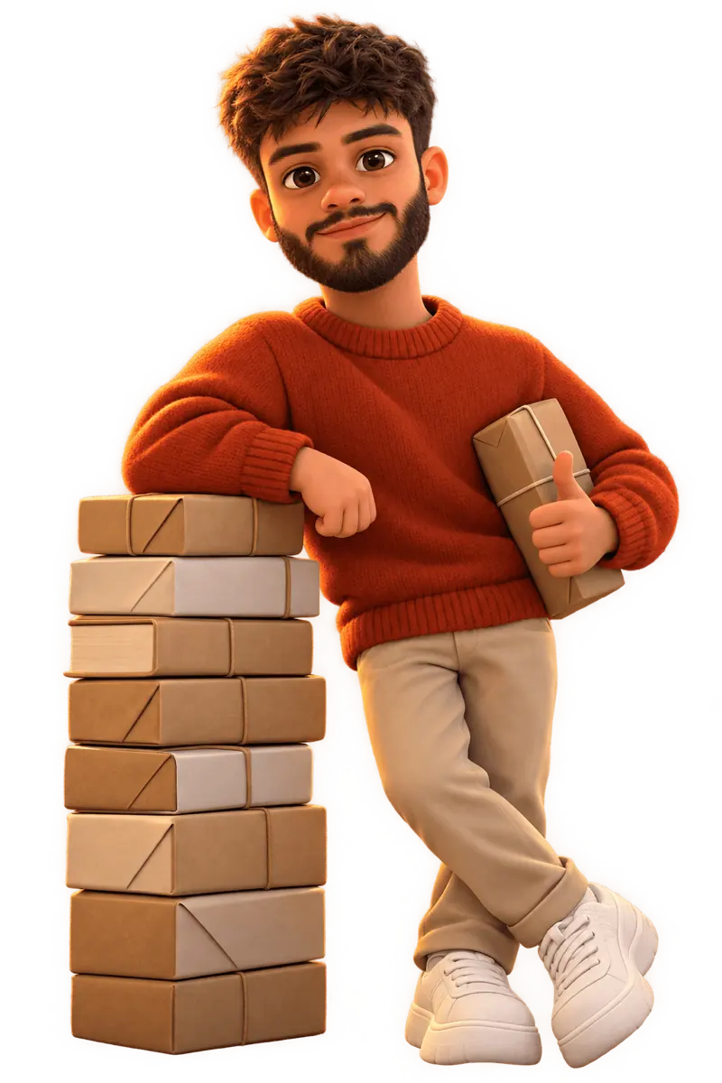 Lorenz mit einem Stapel Pakete